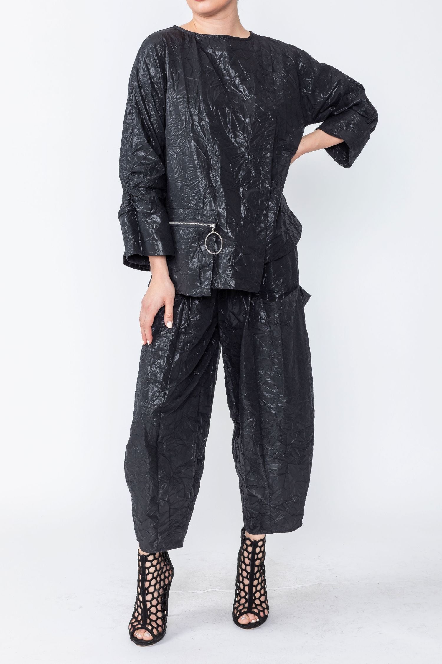 Black Crop Tunic W/ Tie Detail