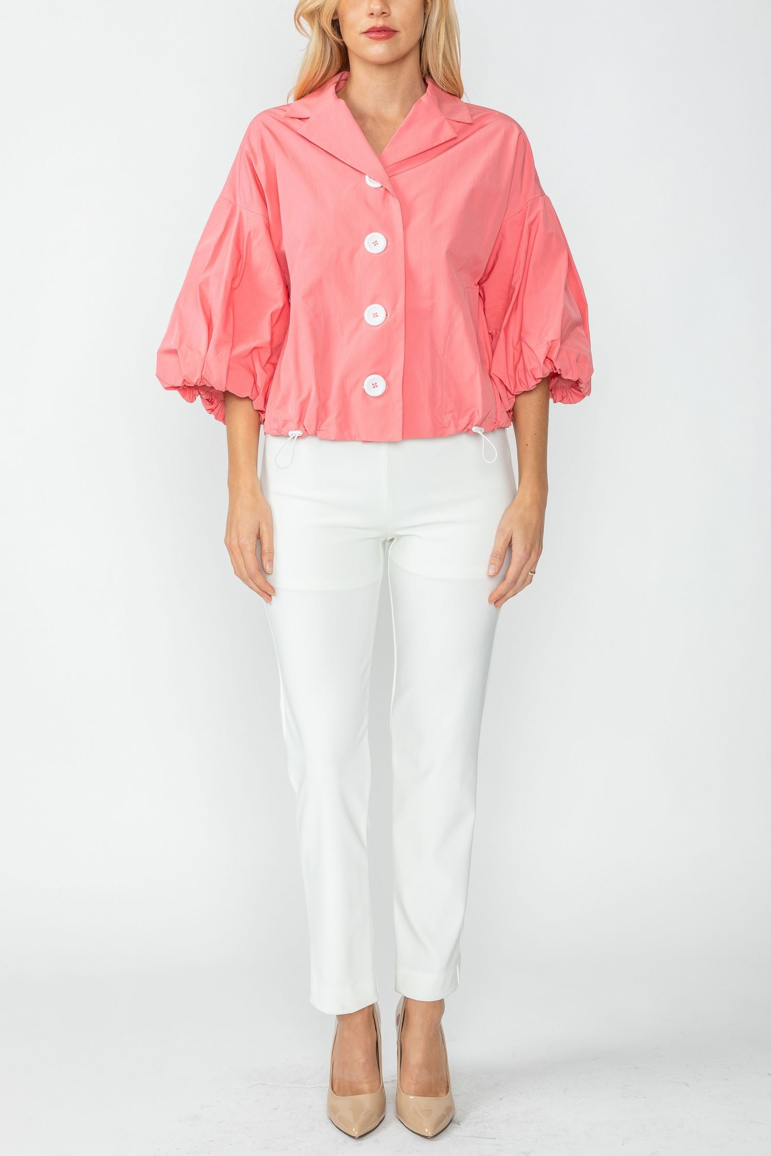 Coral Convertible Collar Drawstring Crop Jacket