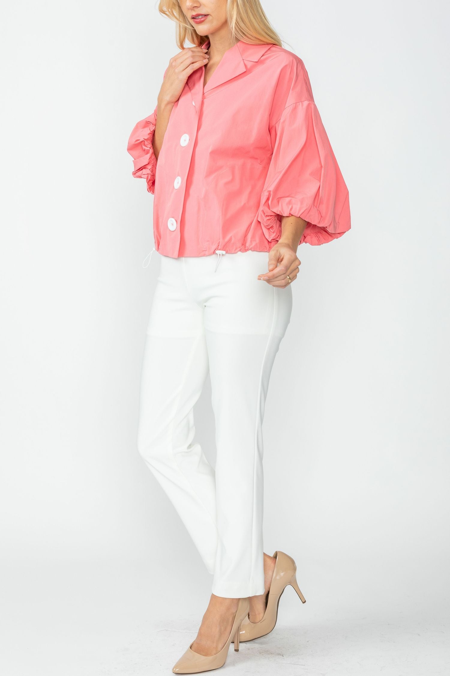 Coral Convertible Collar Drawstring Crop Jacket