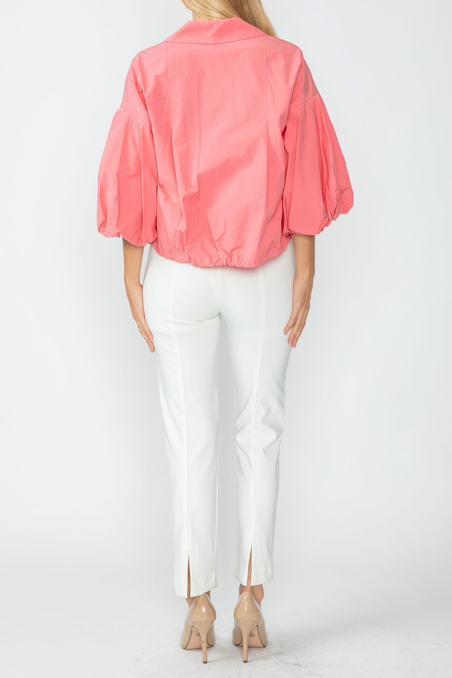 Coral Convertible Collar Drawstring Crop Jacket