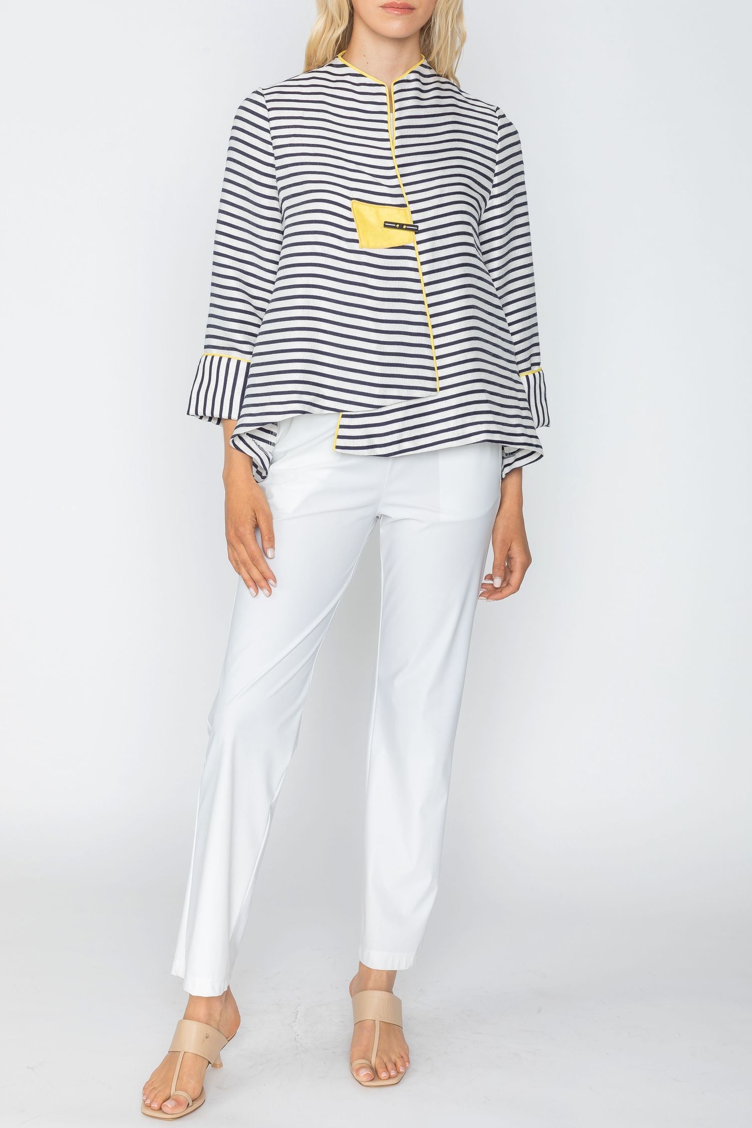 Navy Contrast Piping One Button Jacket