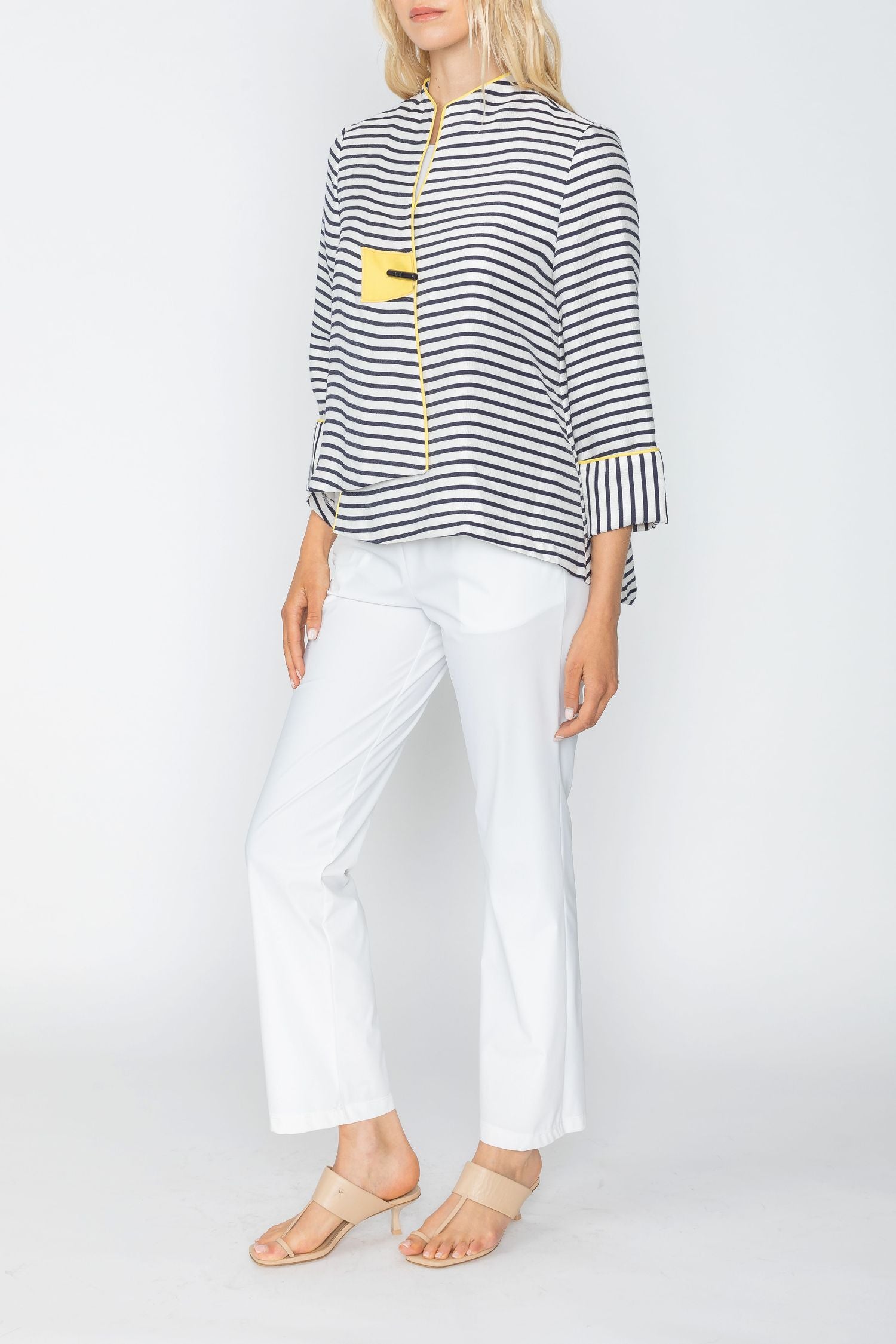 Navy Contrast Piping One Button Jacket