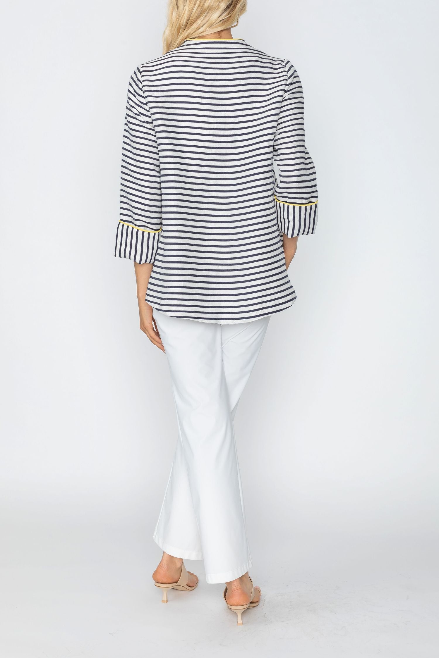 Navy Contrast Piping One Button Jacket