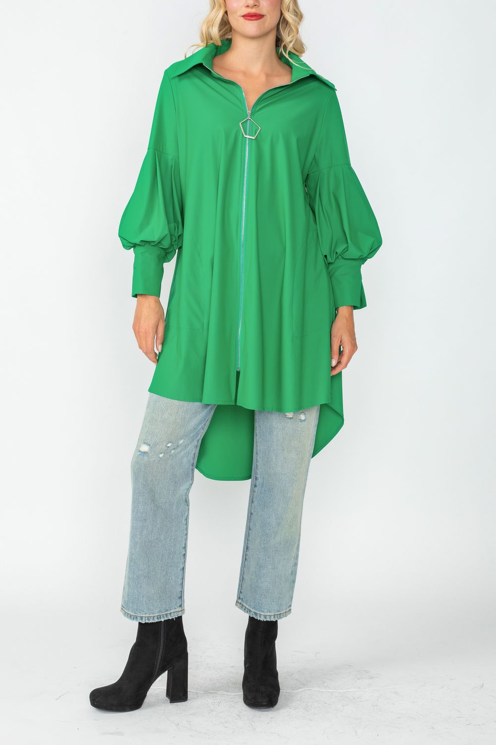 Green Bell Sleeve & Back Yoke Eyelet Point Jacket