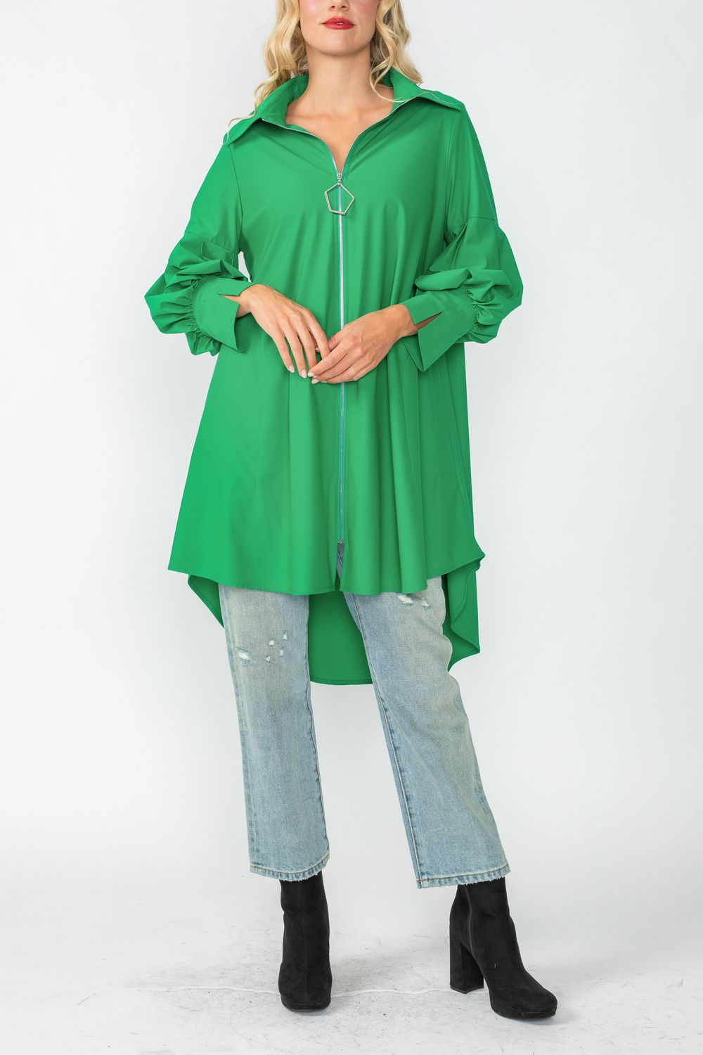 Green Bell Sleeve & Back Yoke Eyelet Point Jacket