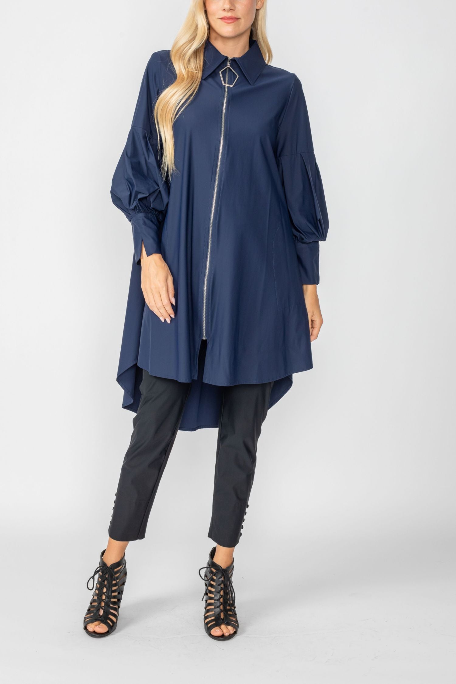 Navy Bell Sleeve & Back Yoke Eyelet Point Jacket