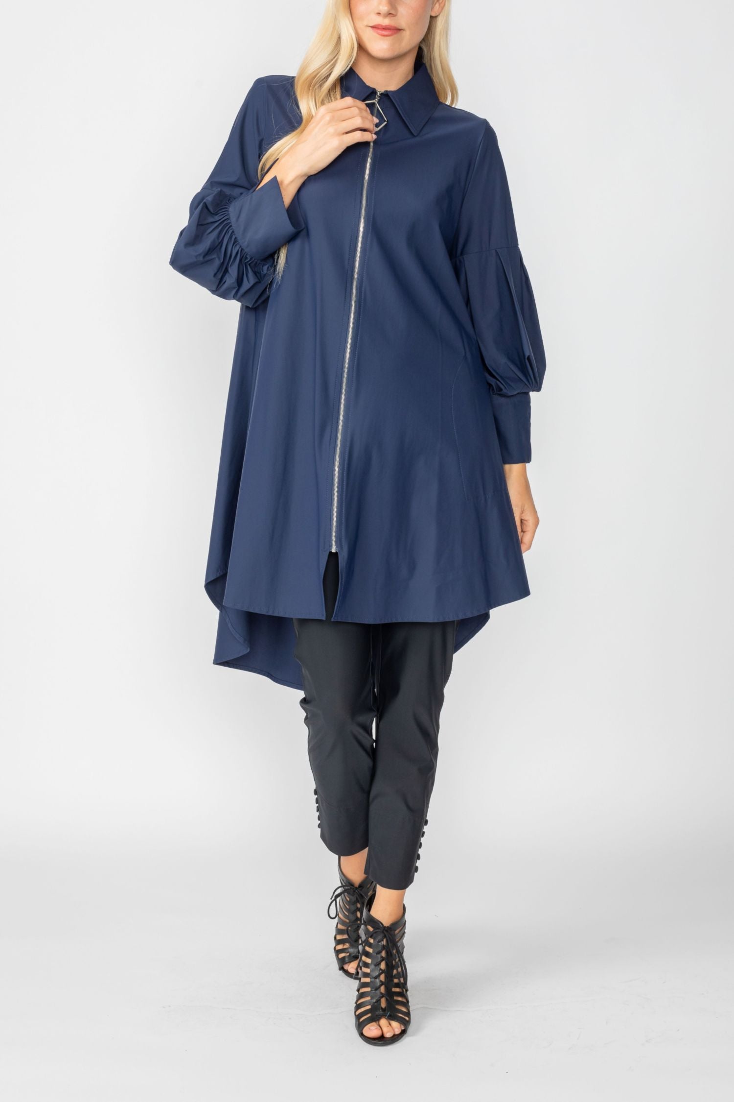Navy Bell Sleeve & Back Yoke Eyelet Point Jacket