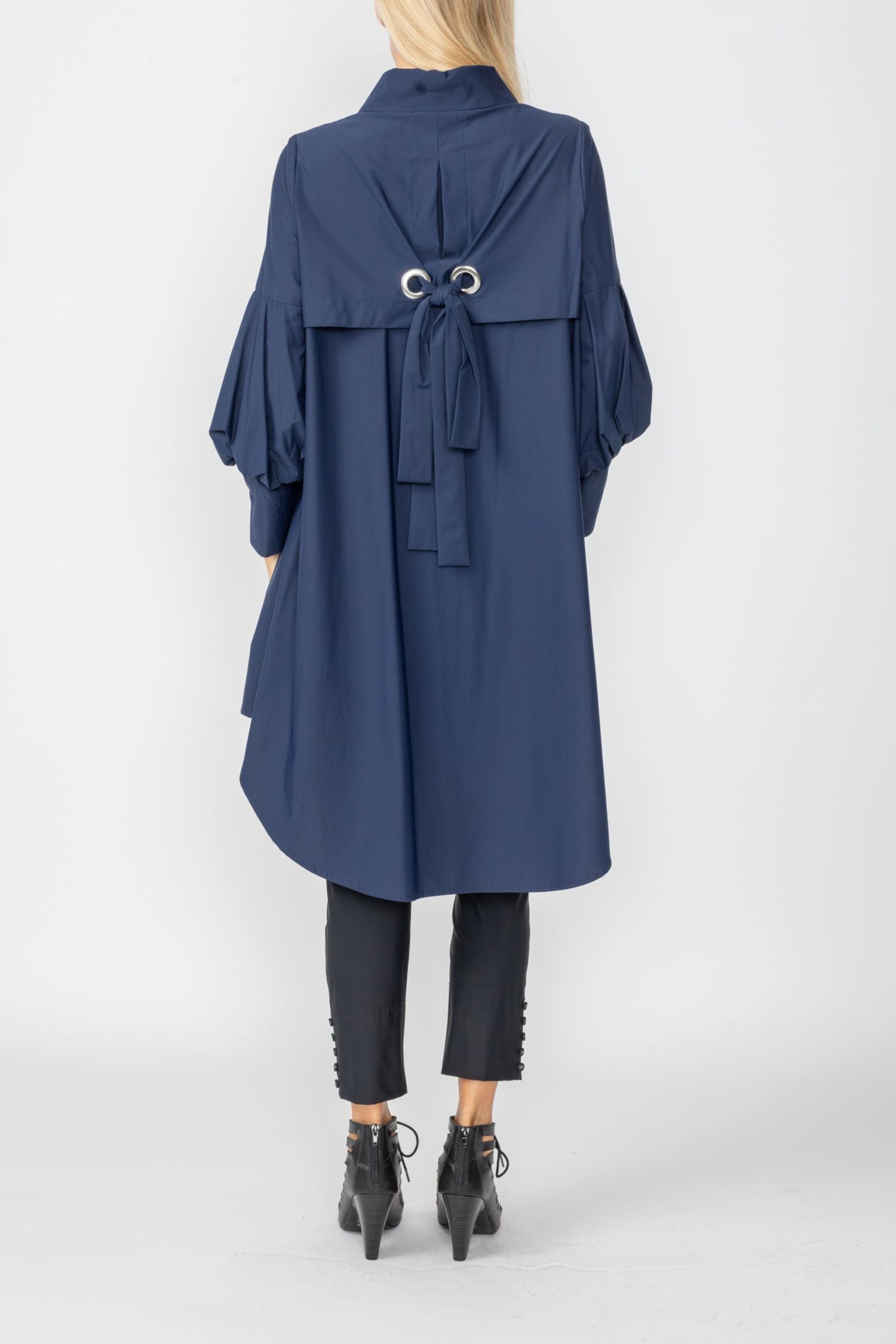 Navy Bell Sleeve & Back Yoke Eyelet Point Jacket