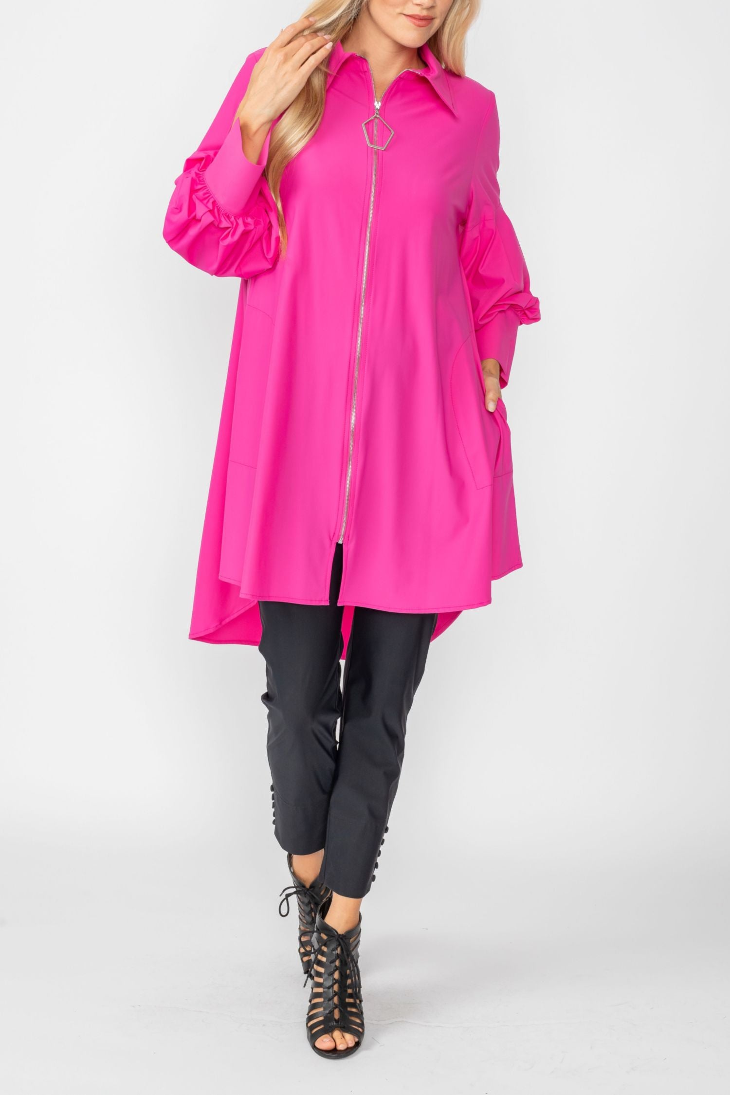 Pink Bell Sleeve & Back Yoke Eyelet Point Jacket