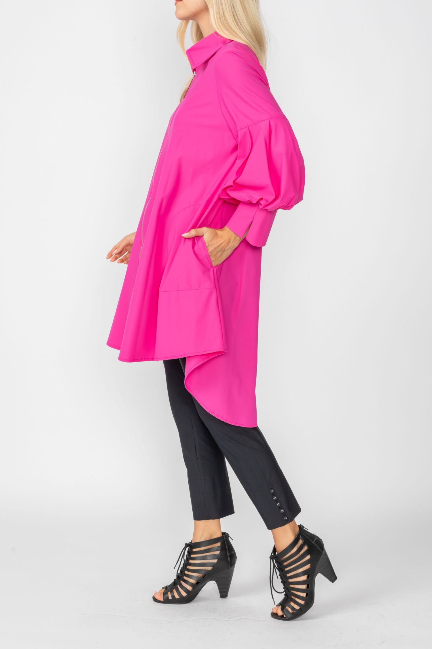 Pink Bell Sleeve & Back Yoke Eyelet Point Jacket