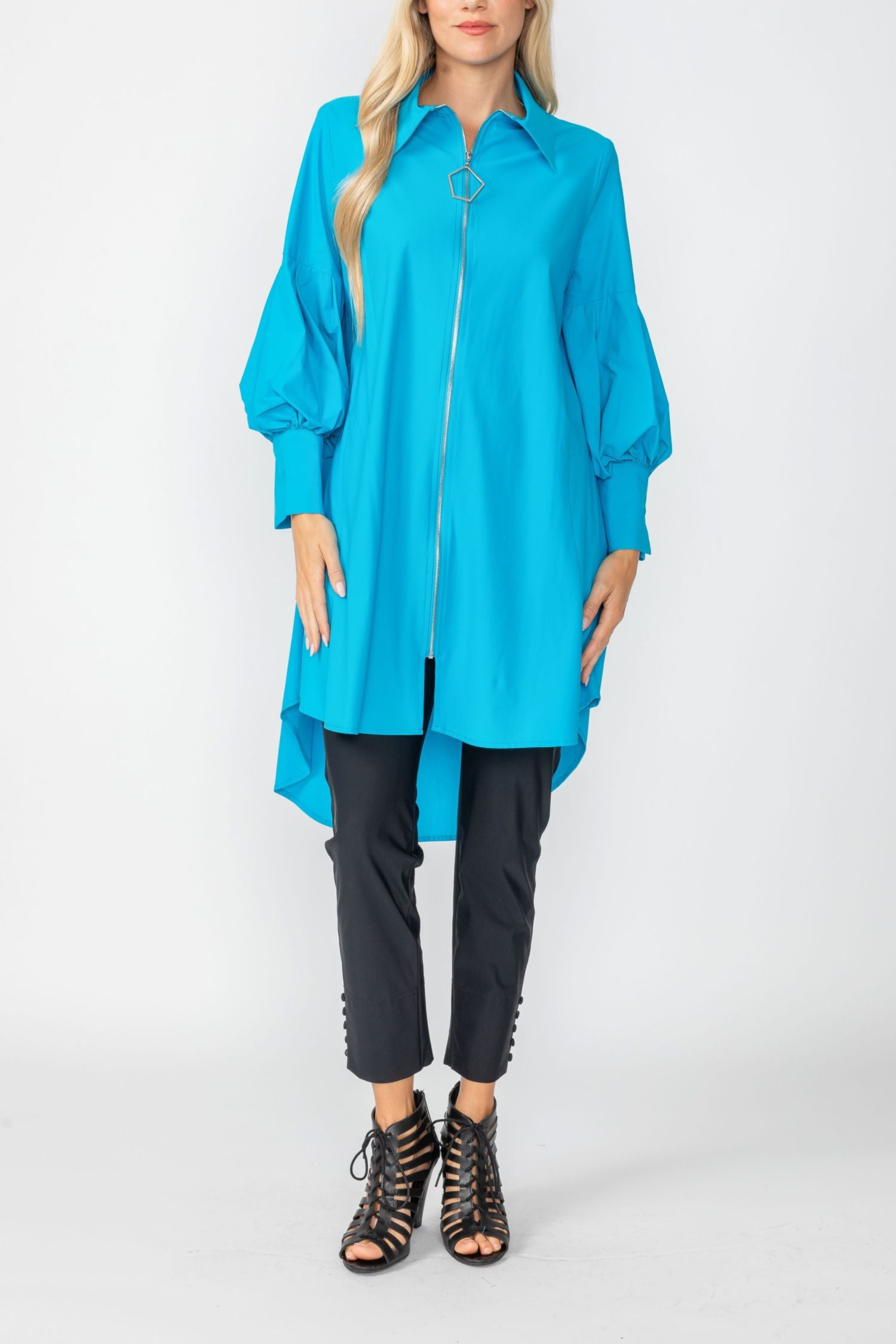 Turquoise Bell Sleeve & Back Yoke Eyelet Point Jacket