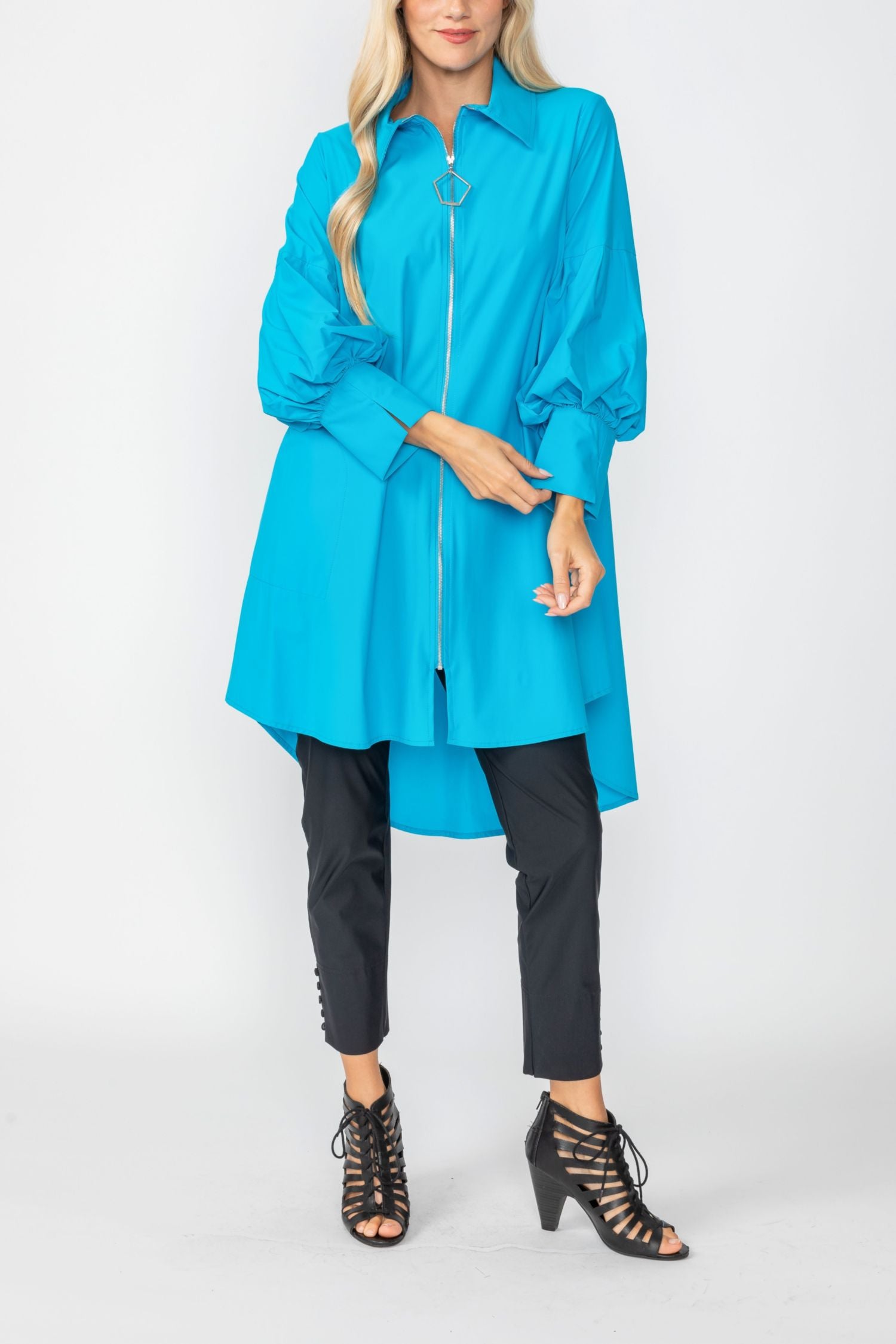 Turquoise Bell Sleeve & Back Yoke Eyelet Point Jacket