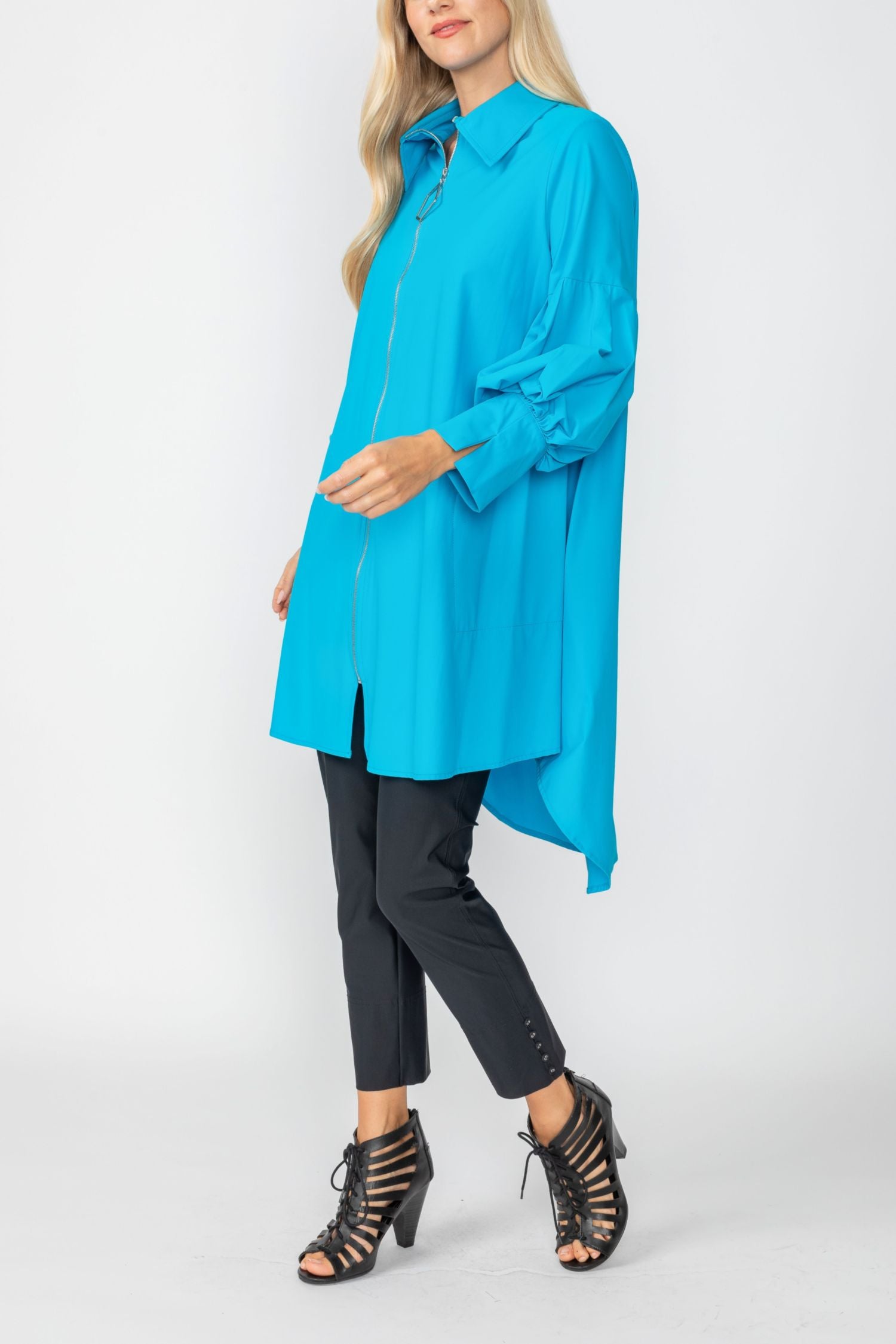 Turquoise Bell Sleeve & Back Yoke Eyelet Point Jacket