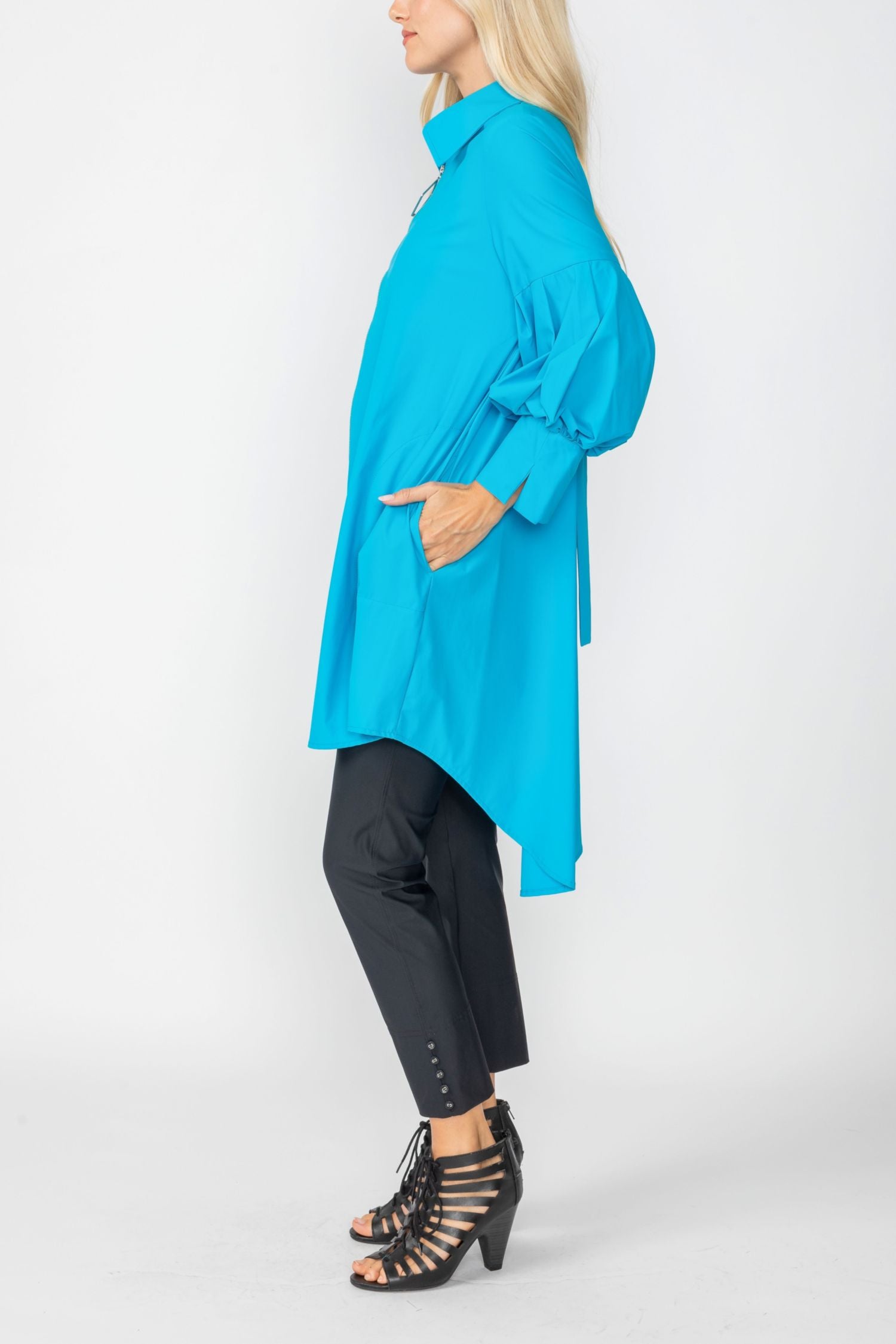Turquoise Bell Sleeve & Back Yoke Eyelet Point Jacket