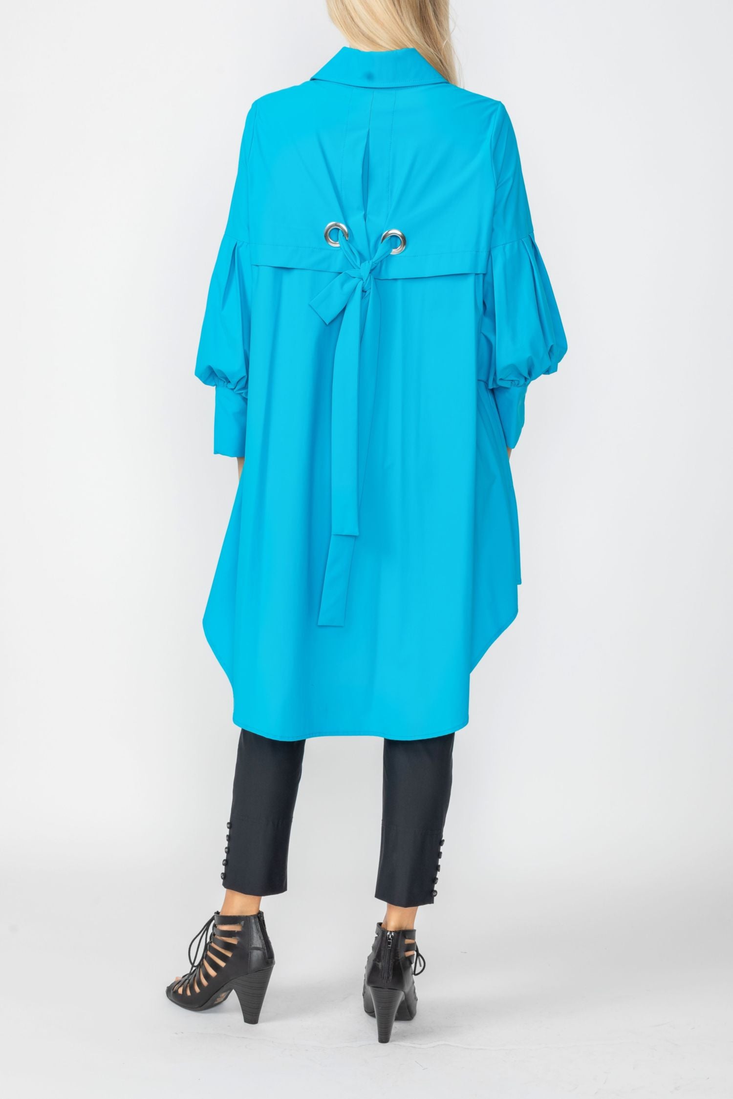 Turquoise Bell Sleeve & Back Yoke Eyelet Point Jacket