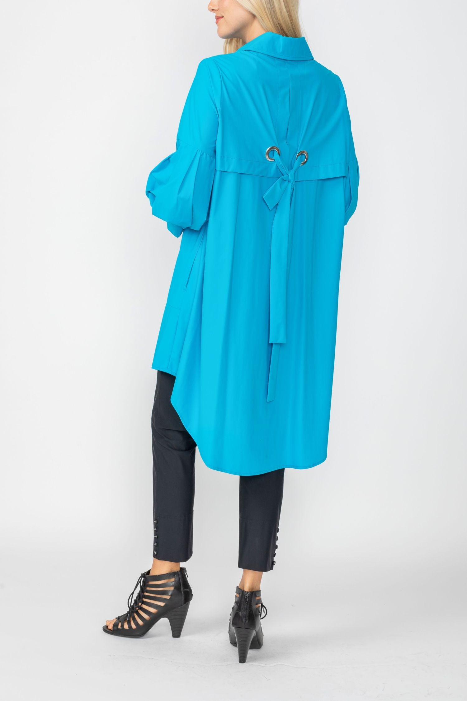 Turquoise Bell Sleeve & Back Yoke Eyelet Point Jacket
