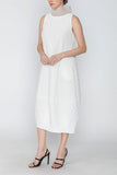 White Organza Stand Collar Sleeveless Ballroom Dress