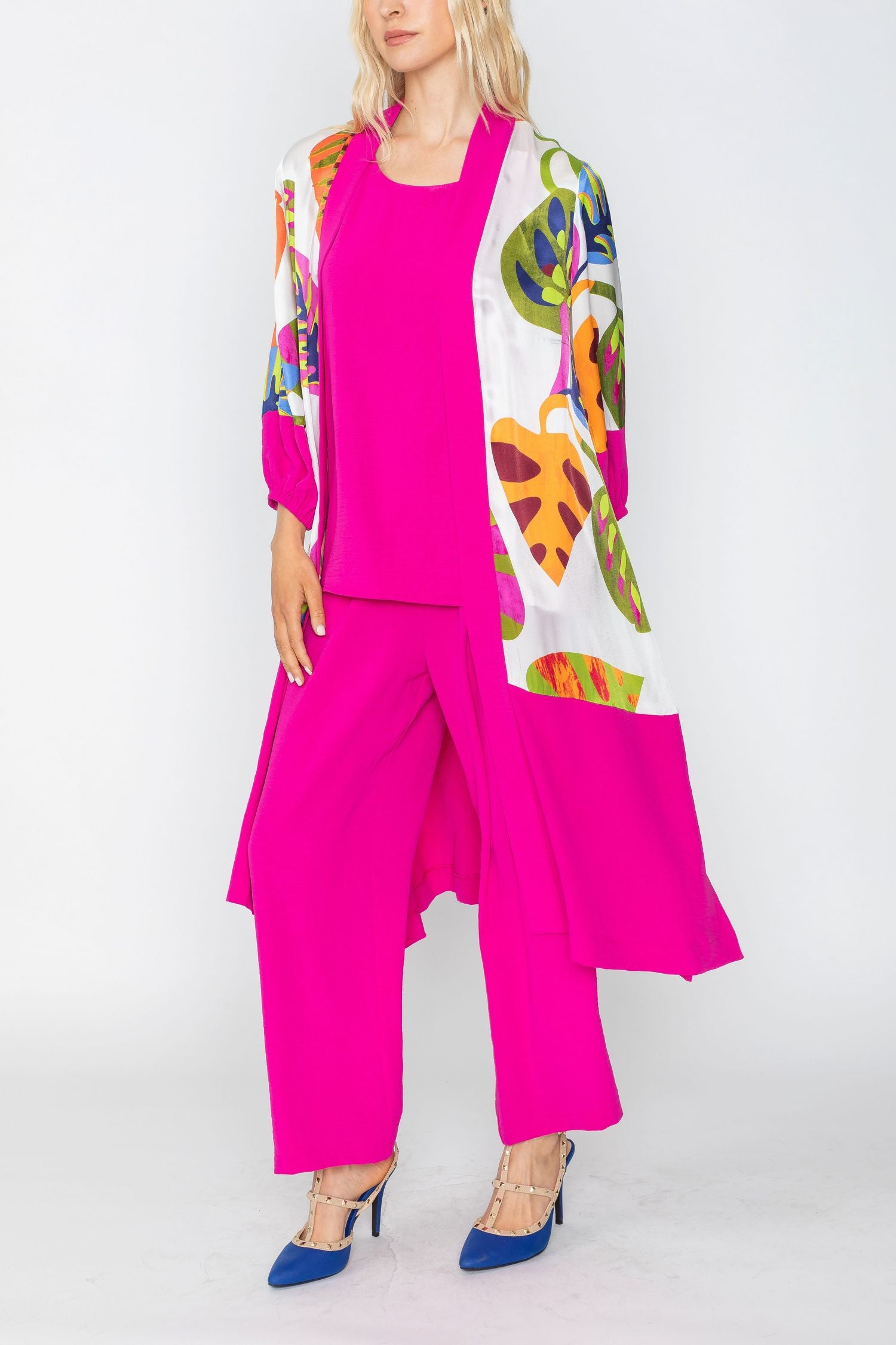 Multi-Color Long Duster W/ Leaf Pattern