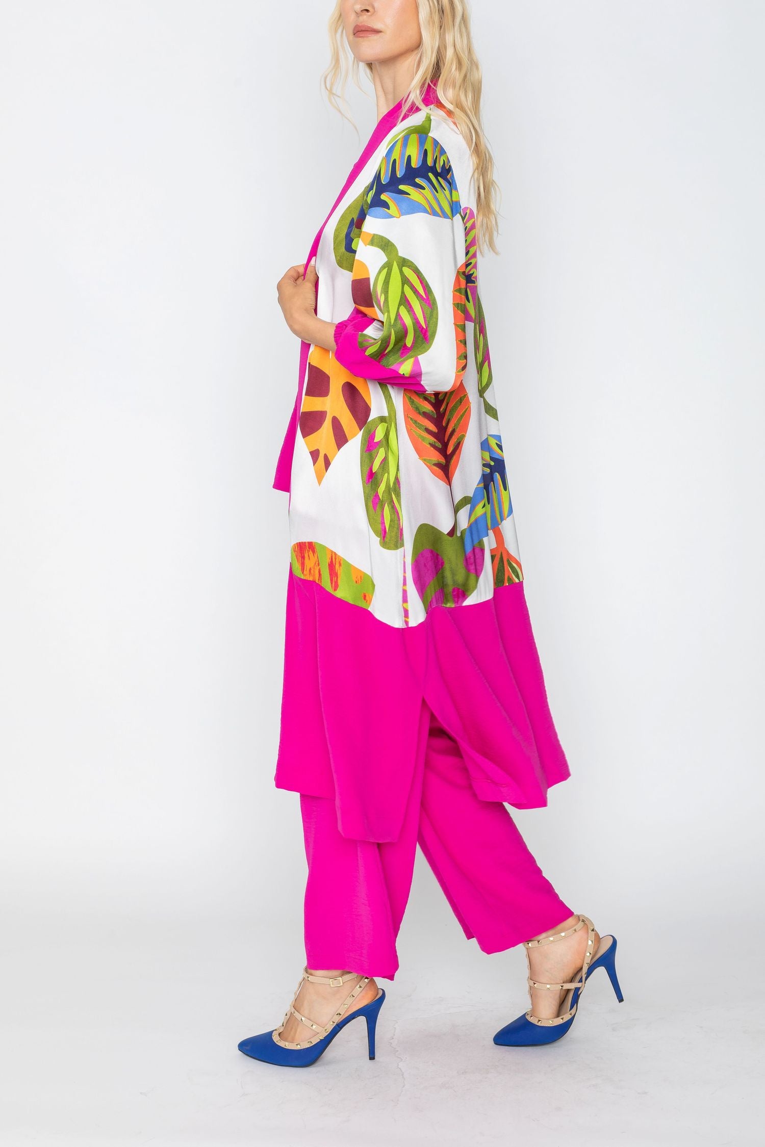 Multi-Color Long Duster W/ Leaf Pattern