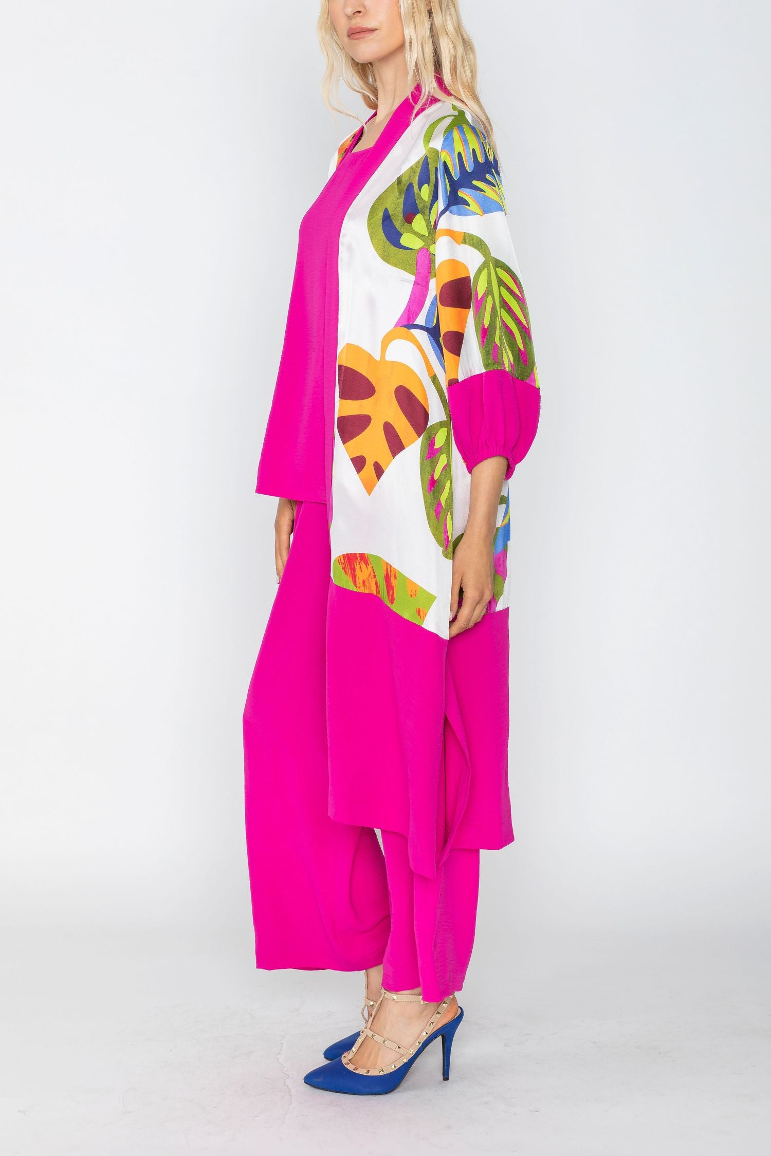 Multi-Color Long Duster W/ Leaf Pattern