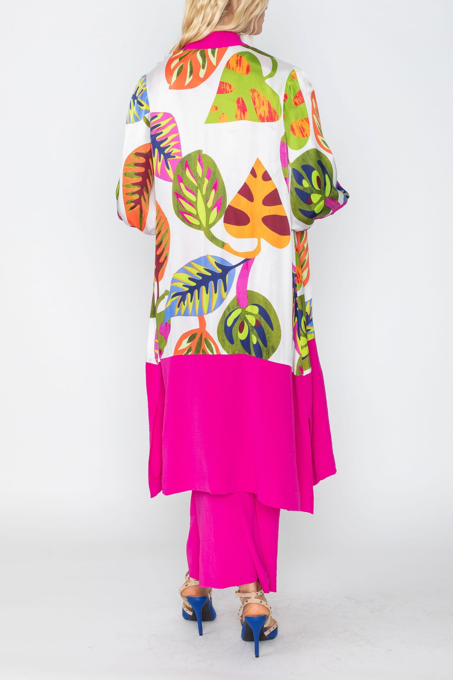 Multi-Color Long Duster W/ Leaf Pattern