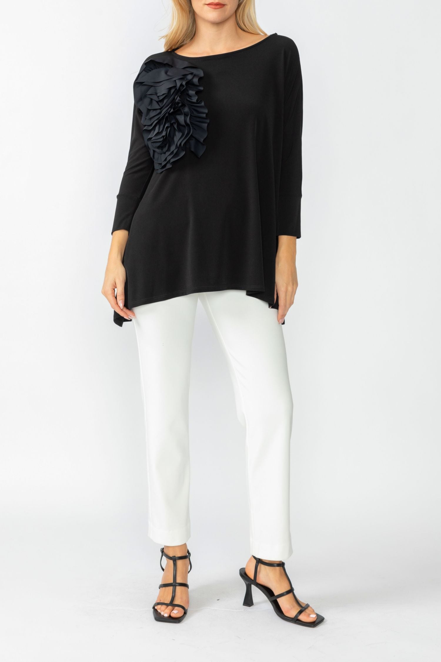 Black Boat Neck Top W/ Rosette