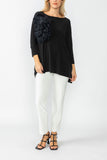 Black Boat Neck Top W/ Rosette