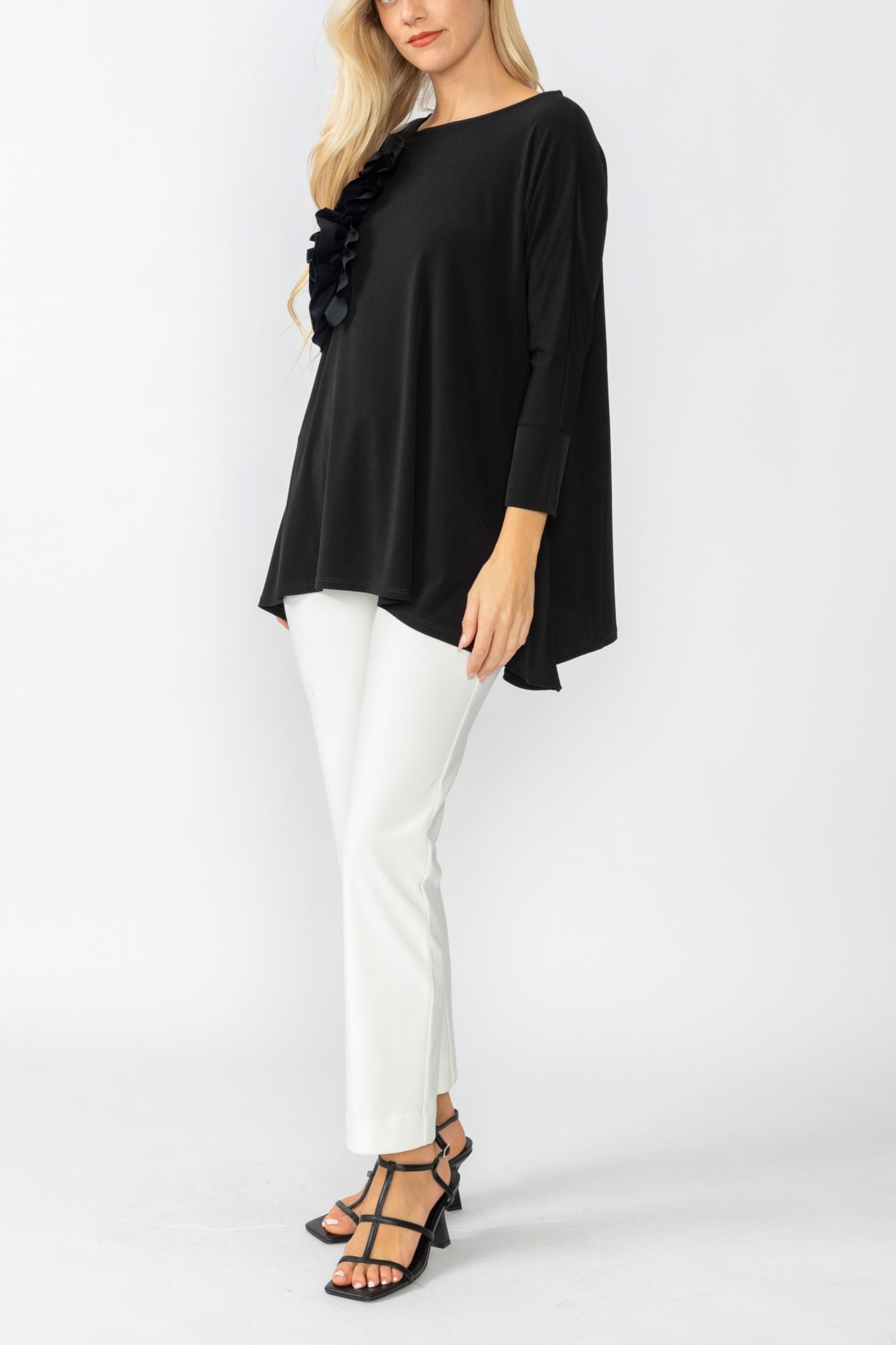 Black Boat Neck Top W/ Rosette