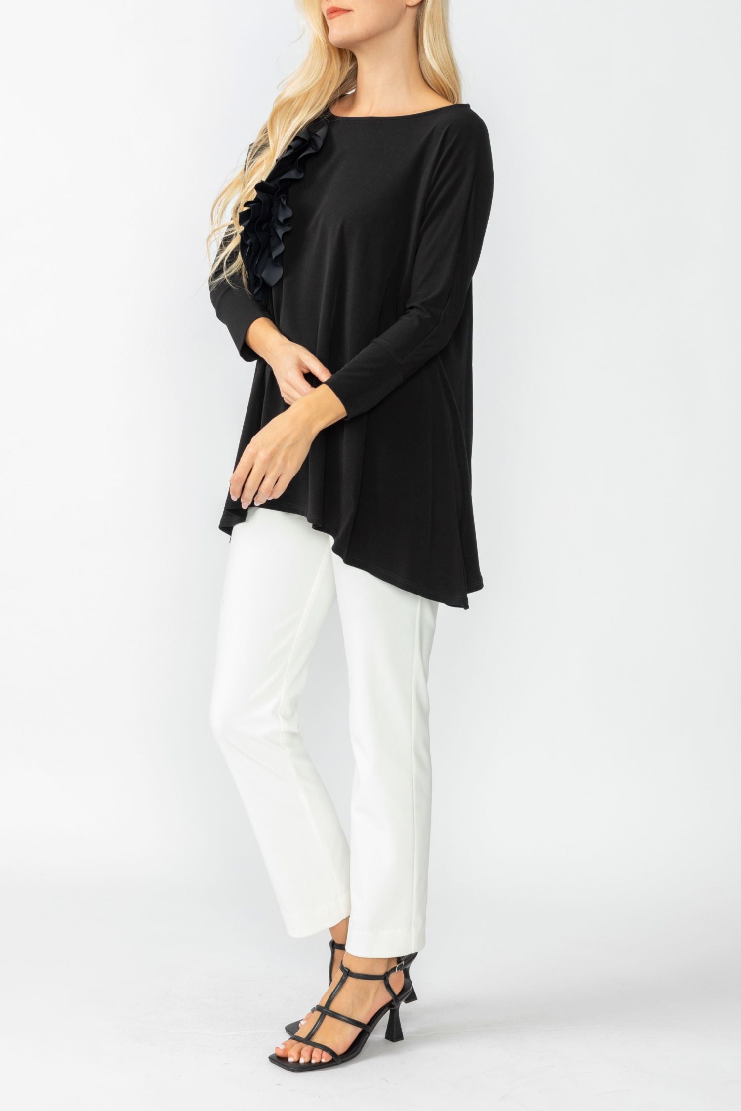 Black Boat Neck Top W/ Rosette