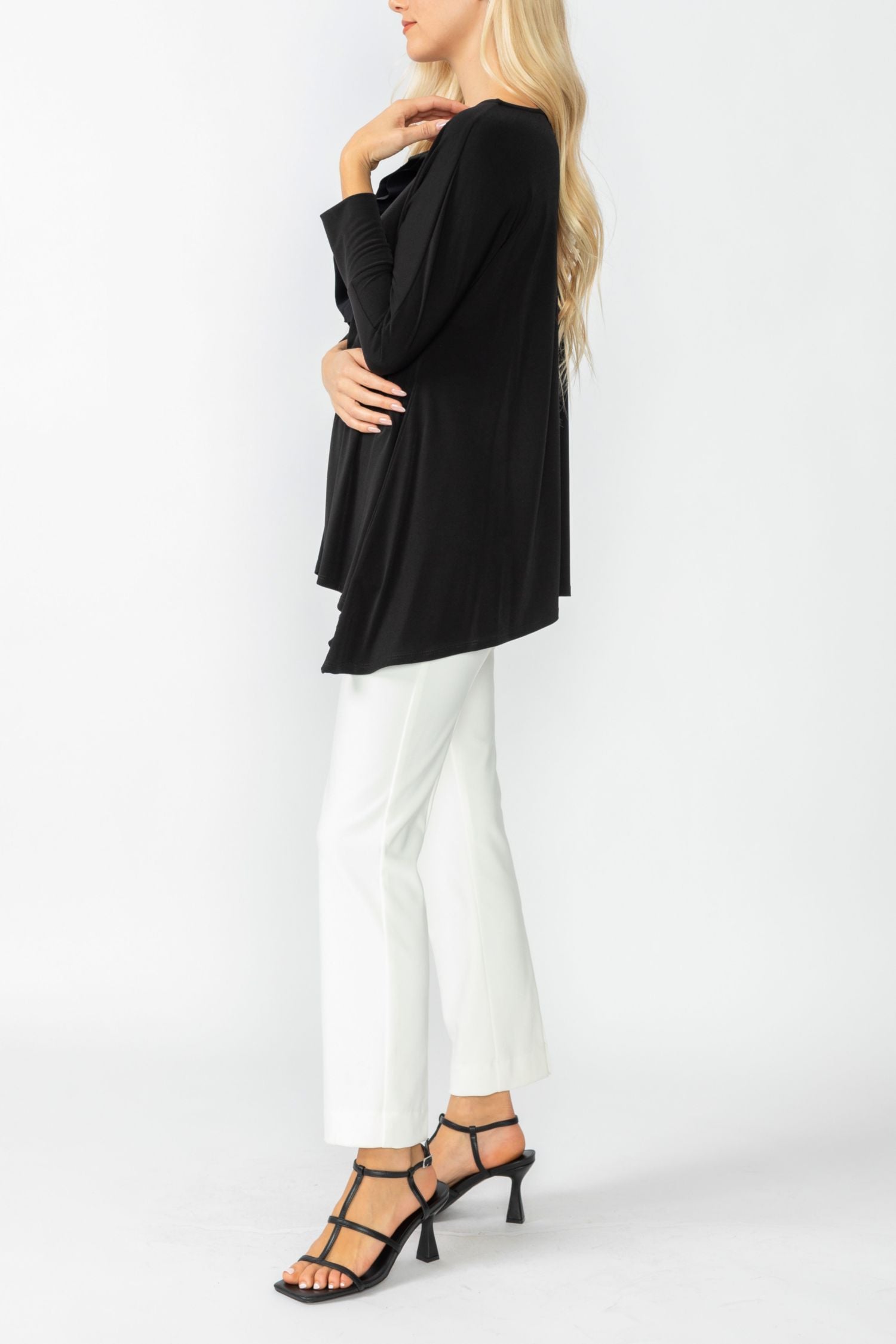 Black Boat Neck Top W/ Rosette
