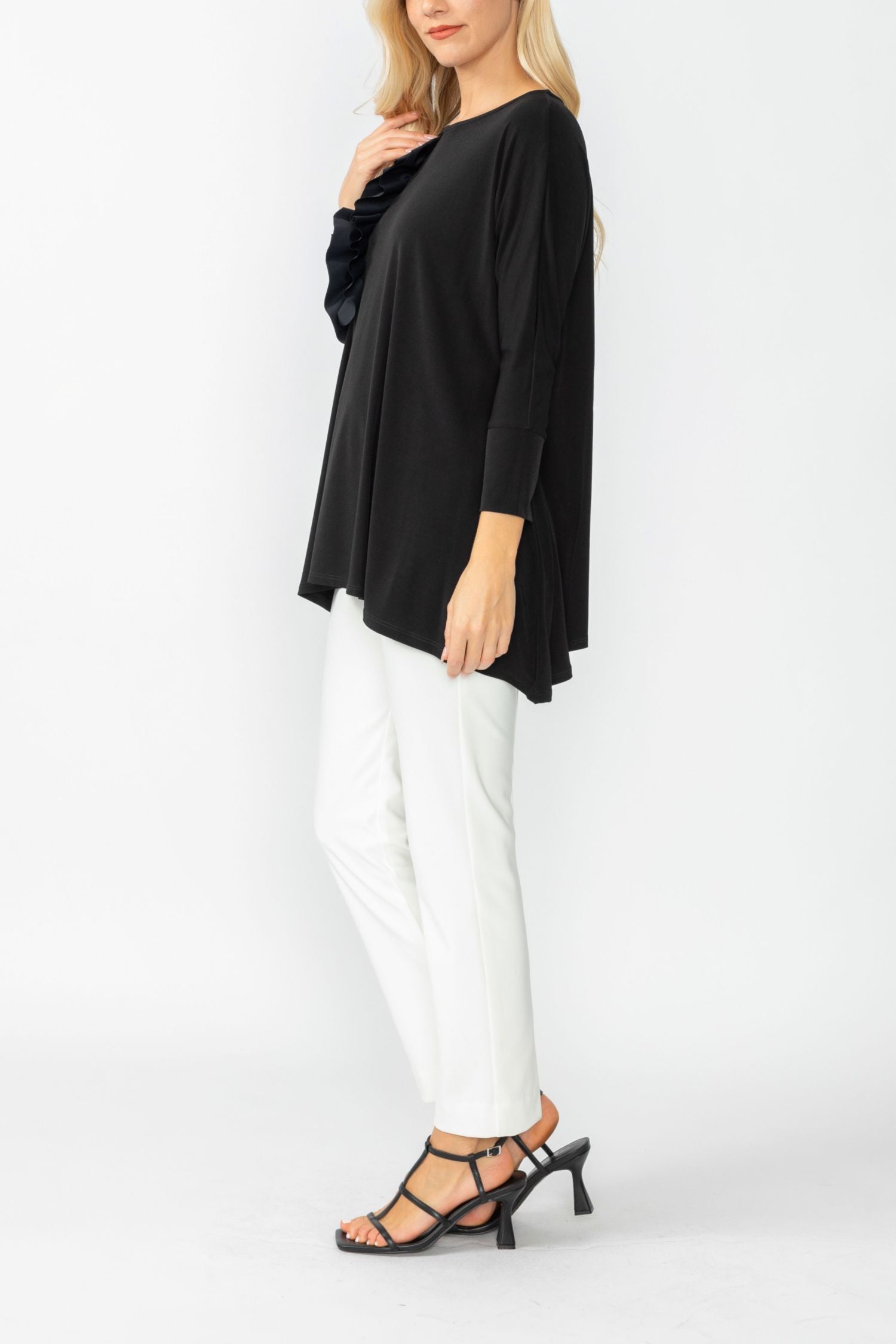 Black Boat Neck Top W/ Rosette
