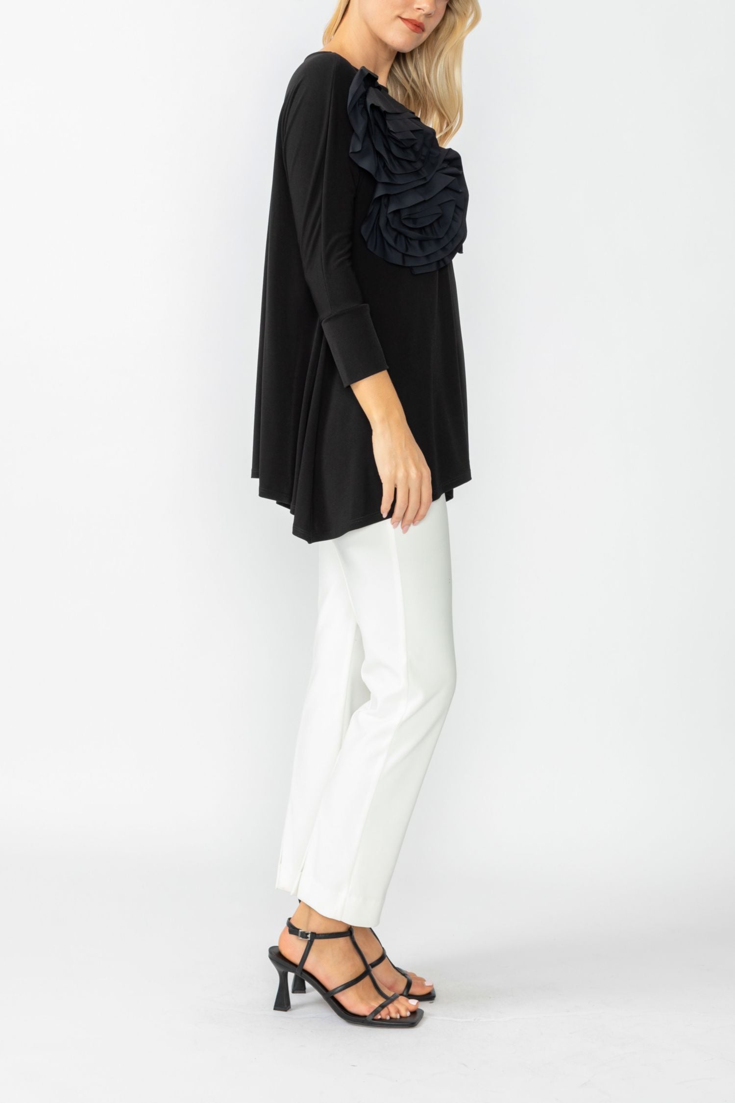 Black Boat Neck Top W/ Rosette