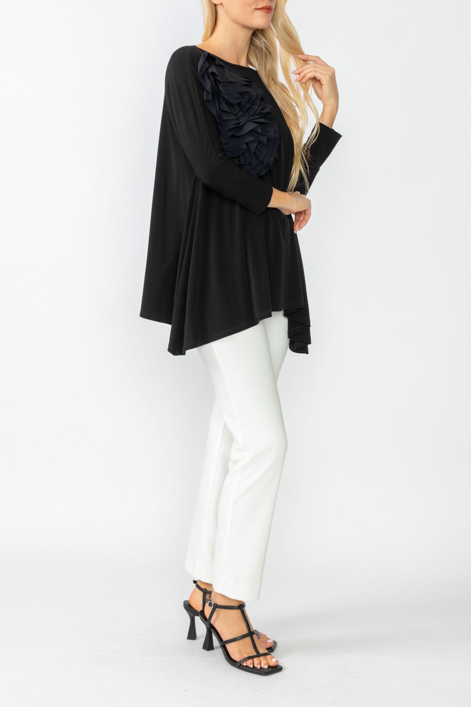 Black Boat Neck Top W/ Rosette