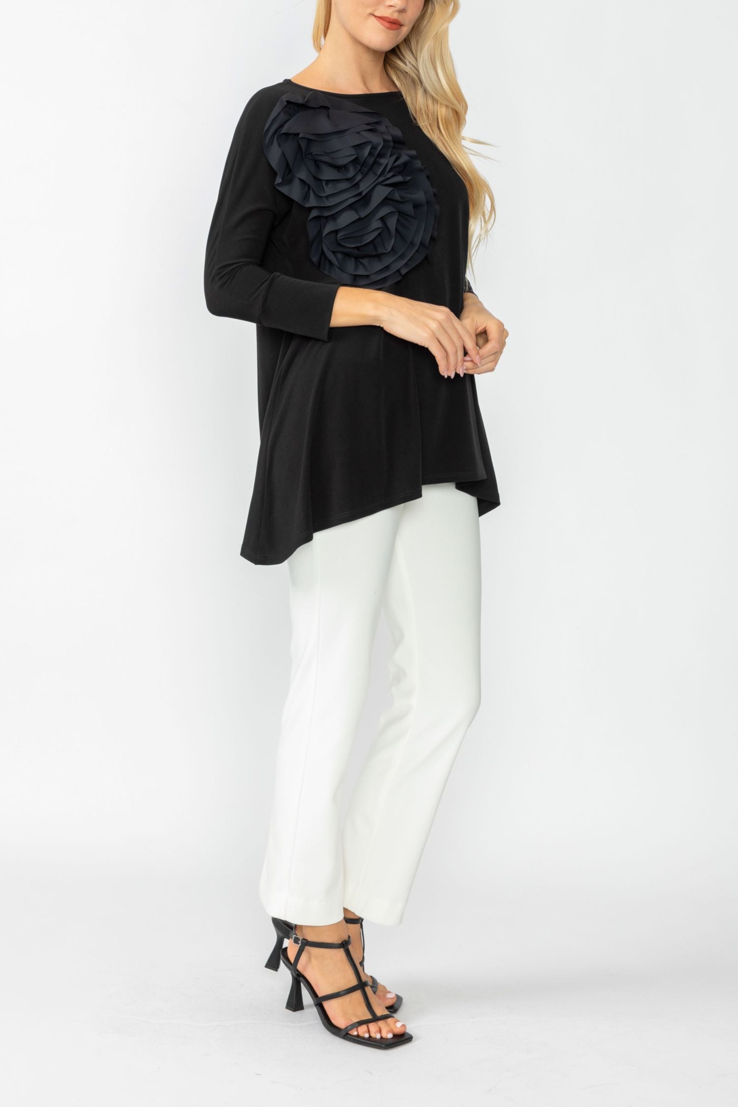 Black Boat Neck Top W/ Rosette