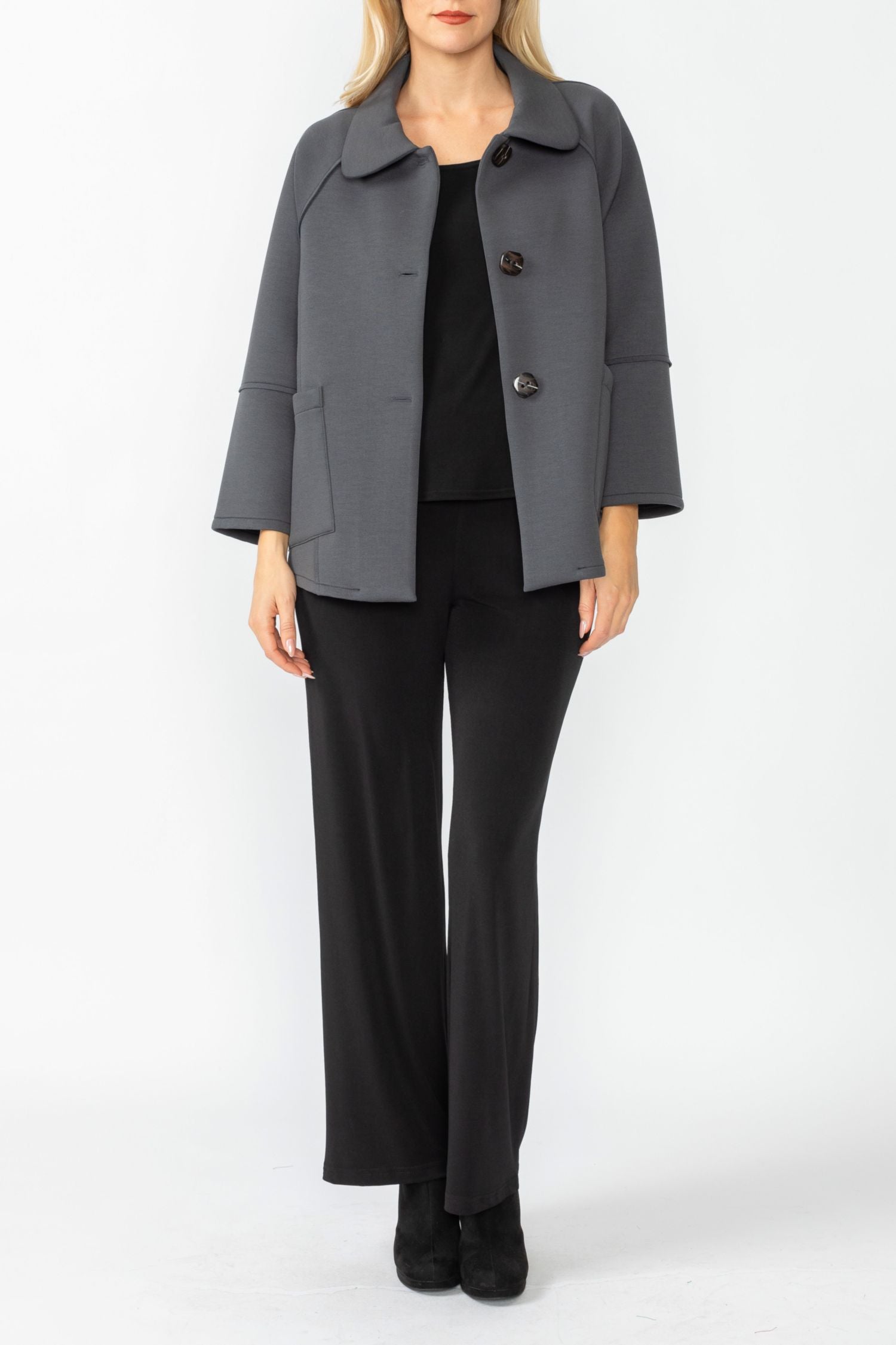 Charcoal Raglan Sleeve Front Attached Pocket Swing Jacket