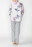 Navy and Pink Flower Brocade One Button 3/4 Sleeve With Slit Jacket