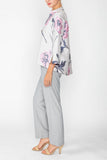 Navy and Pink Flower Brocade One Button 3/4 Sleeve With Slit Jacket