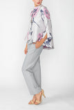 Navy and Pink Flower Brocade One Button 3/4 Sleeve With Slit Jacket