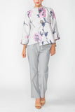 Navy and Pink Flower Brocade One Button 3/4 Sleeve With Slit Jacket