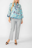 Blue Jacquard Collarless 3/4 Sleeves One Button Jacket