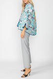 Blue Jacquard Collarless 3/4 Sleeves One Button Jacket