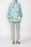 Blue Jacquard Collarless 3/4 Sleeves One Button Jacket