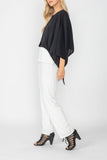 Black Crop Poncho With Button