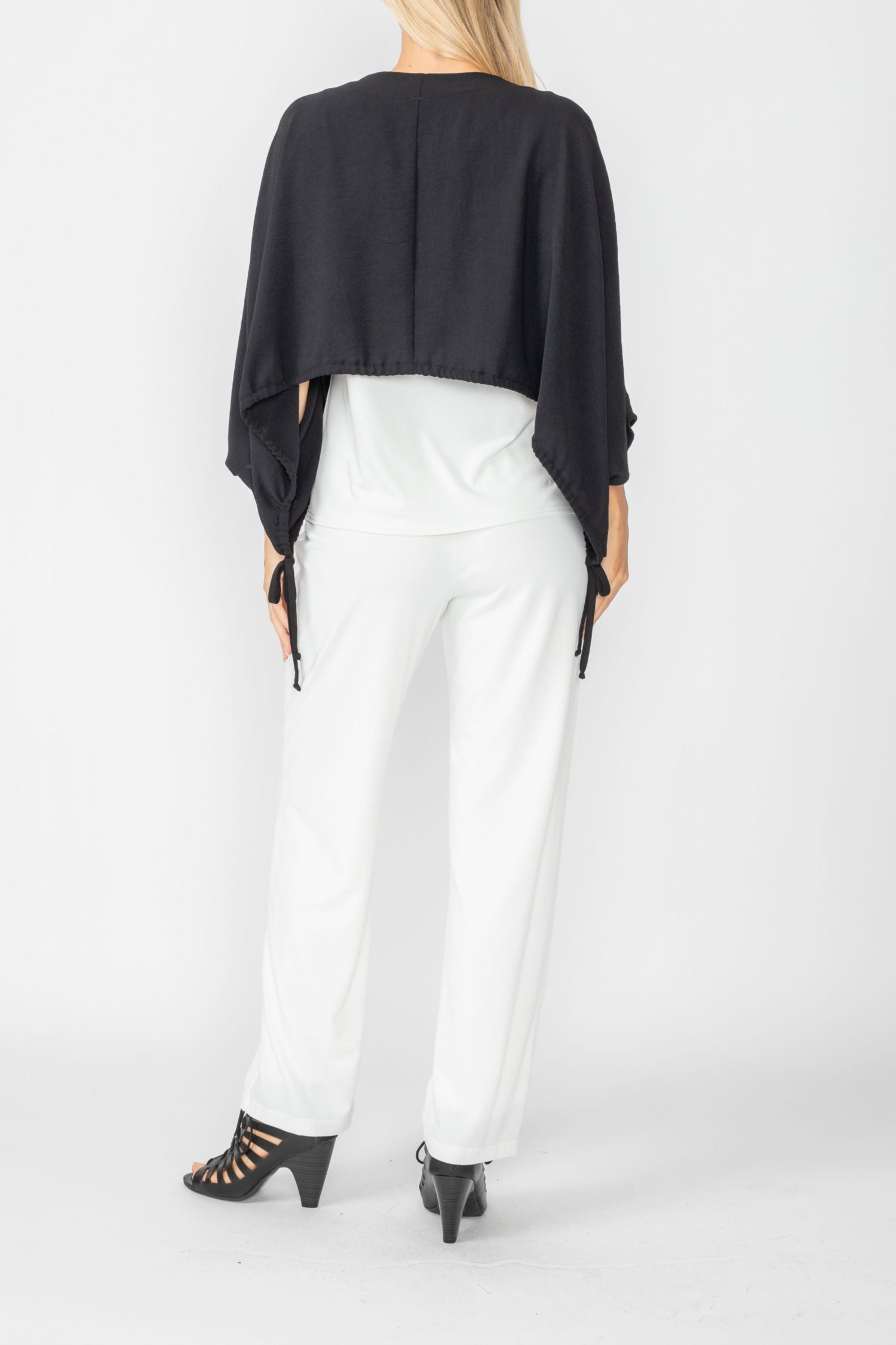 Black Crop Poncho With Button