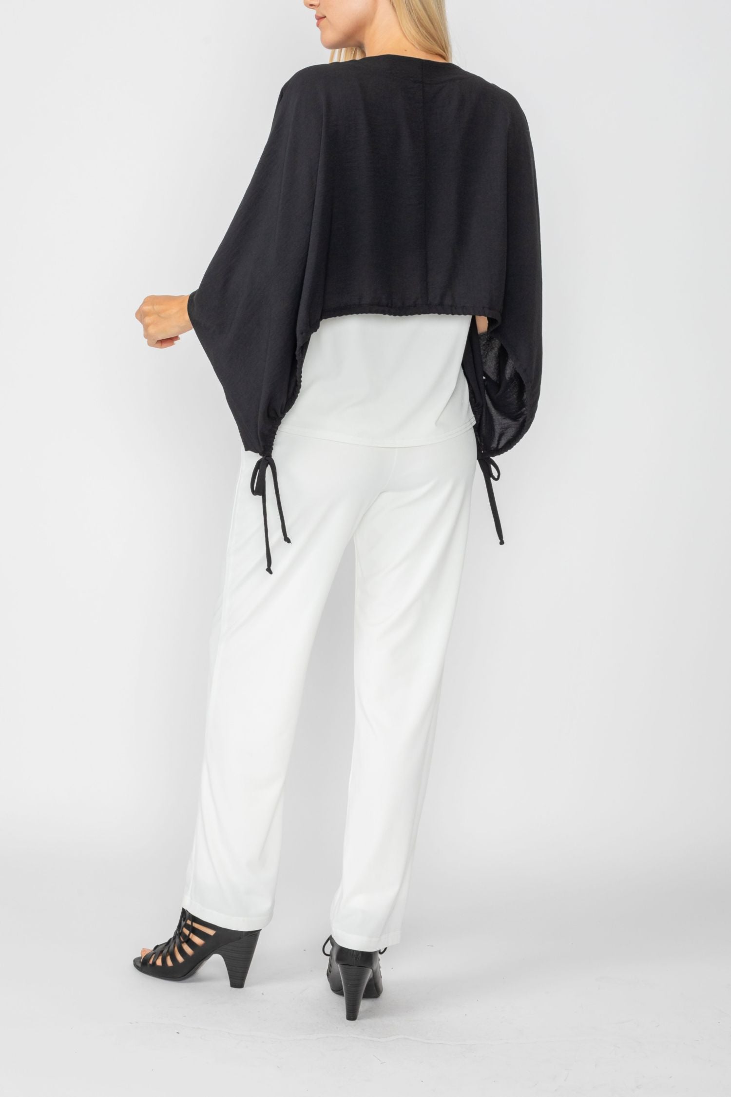 Black Crop Poncho With Button