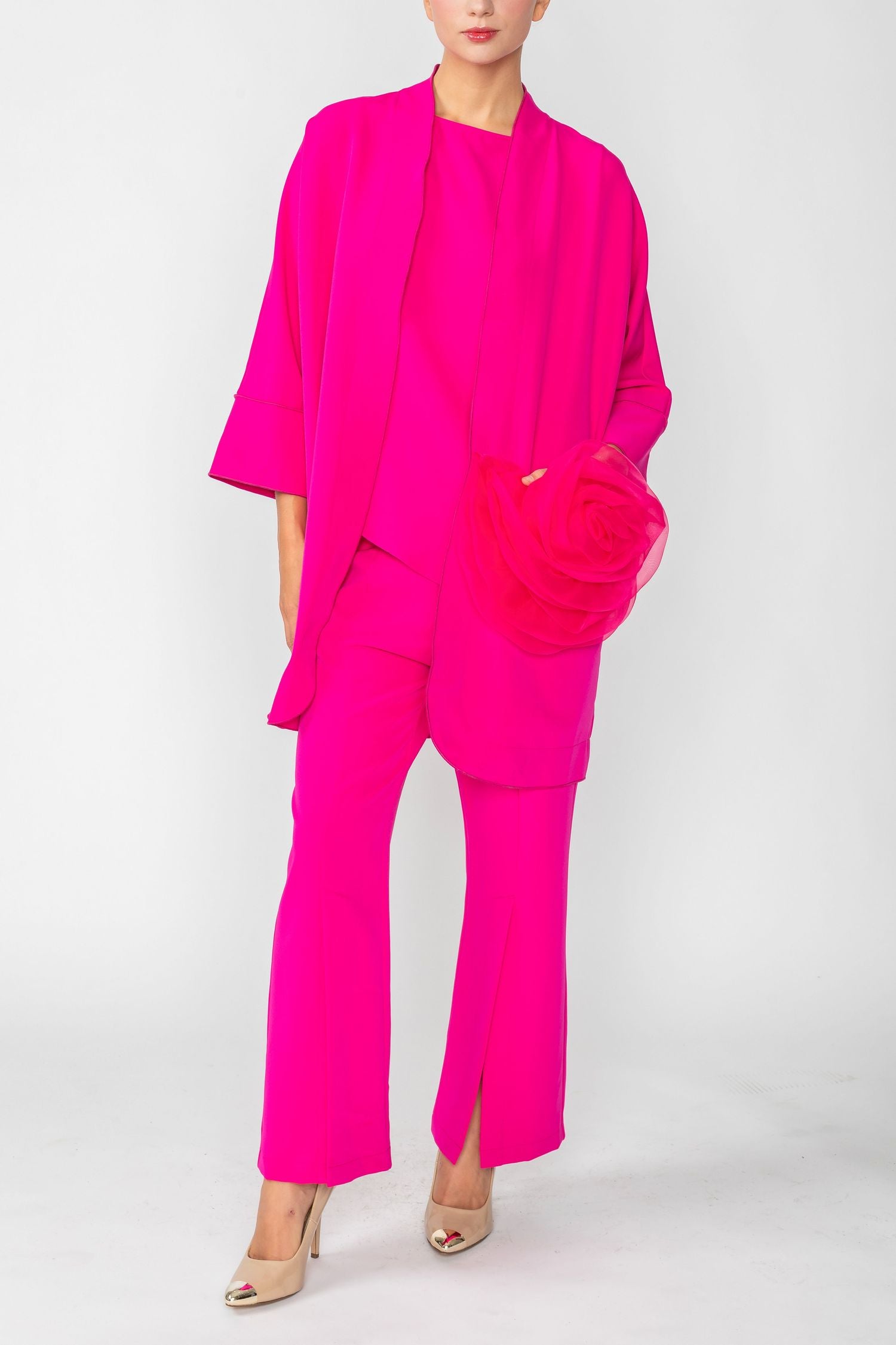 Hot Pink Kimono With Rose Pocket