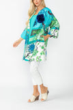 Turquoise Floral Print Long Jacket