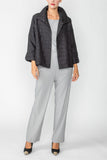 Black Solid Jacquard Open Front Jacket