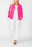 Fuchsia Solid Jacquard Open Front Jacket