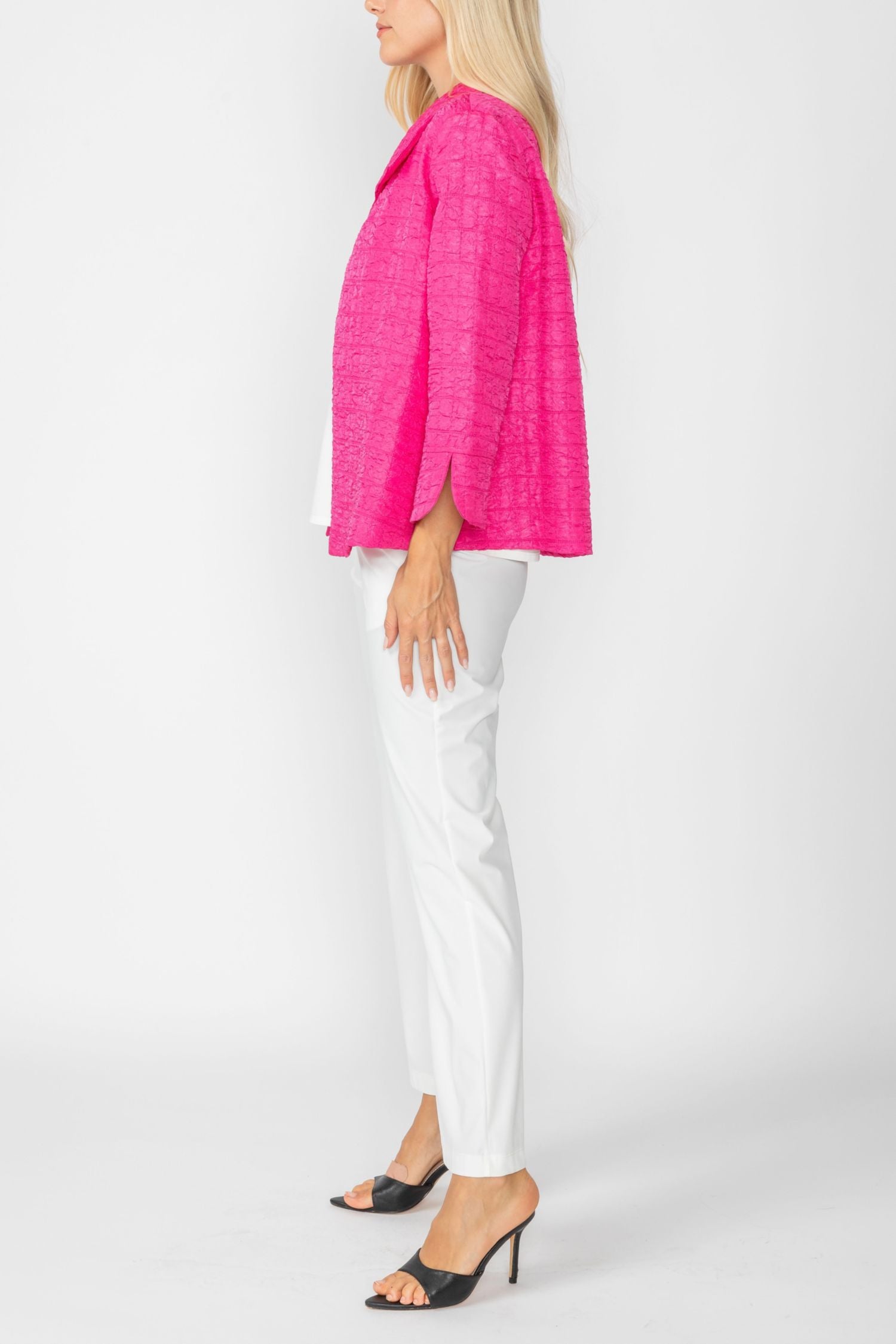 Fuchsia Solid Jacquard Open Front Jacket